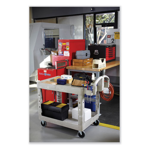 Heavy-duty Utility Cart With Lipped Shelves, Plastic, 2 Shelves, 500 Lb Capacity, 25.9" X 45.2" X 32.2", Beige