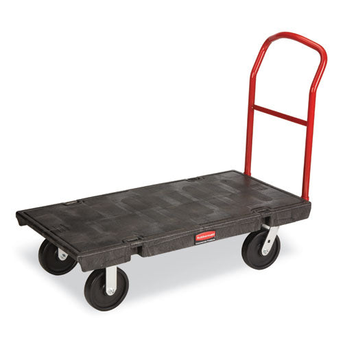 Heavy-duty Utility Cart With Lipped Shelves, Plastic, 2 Shelves, 750 Lb Capacity, 26" X 55" X 33.25", Black