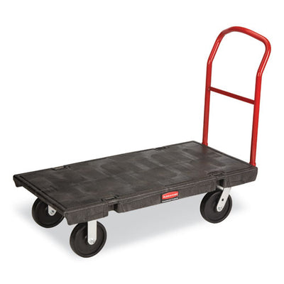 Heavy-duty Utility Cart With Lipped Shelves, Plastic, 2 Shelves, 750 Lb Capacity, 26" X 55" X 33.25", Black