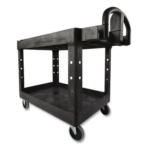 Heavy-duty Utility Cart With Lipped Shelves, Plastic, 2 Shelves, 750 Lb Capacity, 26" X 55" X 33.25", Black