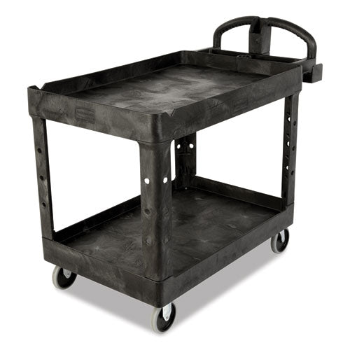 Heavy-duty Utility Cart With Lipped Shelves, Plastic, 2 Shelves, 750 Lb Capacity, 26" X 55" X 33.25", Black