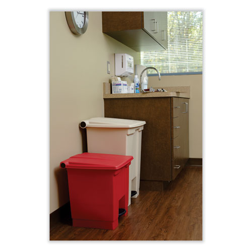 Indoor Utility Step-on Waste Container, 8 Gal, Plastic, Red