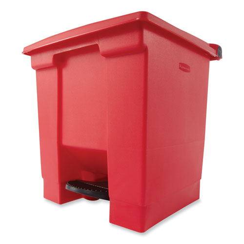 Indoor Utility Step-on Waste Container, 8 Gal, Plastic, Red
