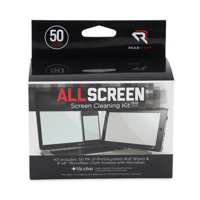 Allscreen Screen Cleaning Kit, 50 Individually Wrapped Presaturated Wipes, 1 Microfiber Cloth/box