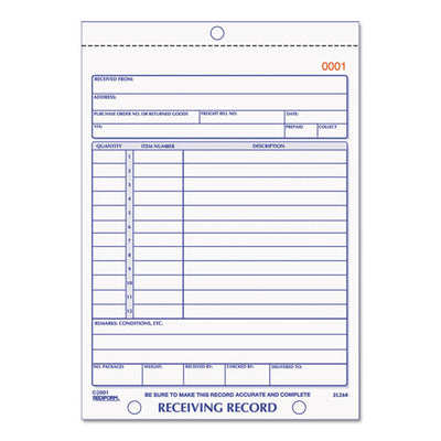 Receiving Record Book, Three-part Carbonless, 5.56 X 7.94, 50 Forms Total