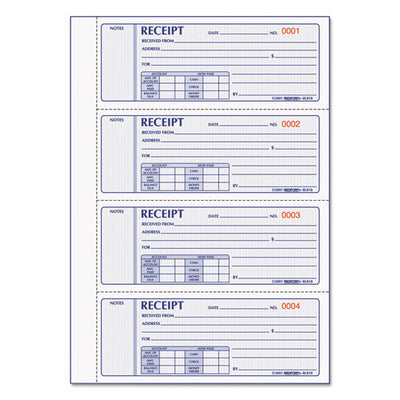 Money Receipt Book, Hardcover, Three-part Carbonless, 7 X 2.75, 4 Forms/sheet, 200 Forms Total