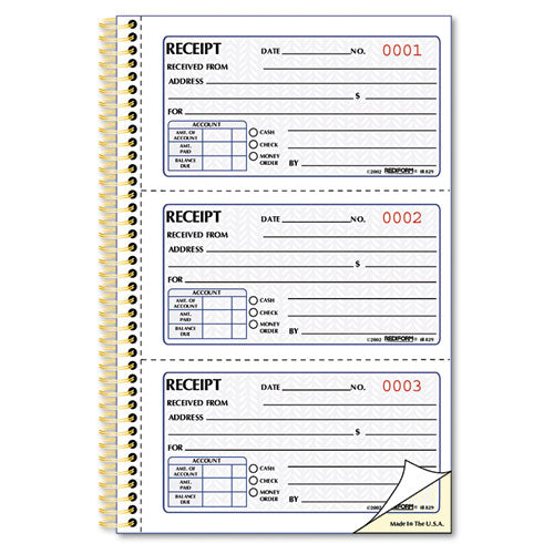 Gold Standard Money Receipt Book, Two-part Carbonless, 5 X 2.75, 3 Forms/sheet, 225 Forms Total