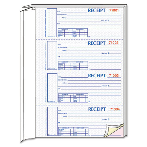 Durable Hardcover Numbered Money Receipt Book, Three-part Carbonless, 6.88 X 2.75, 4 Forms/sheet, 200 Forms Total