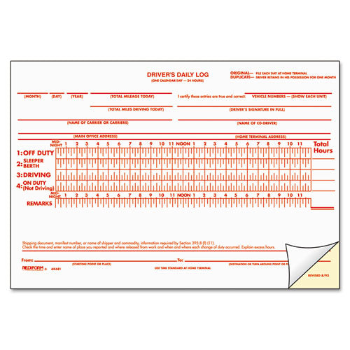 Driver's Daily Log Book, Two-part Carbonless, 8.75 X 5.38, 31 Forms Total