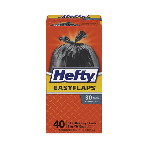 Easy Flaps Trash Bags, 30 Gal, 1.05 Mil, 30" X 33", Black, 40/box