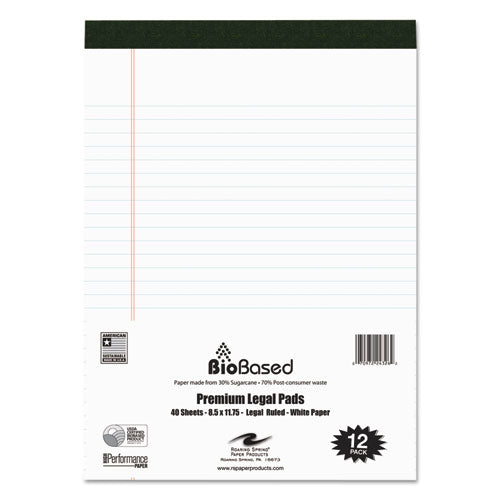 Usda Certified Bio-preferred Legal Pad, Wide/legal Rule, 40 White 8.5 X 11.75 Sheets, 12/pack