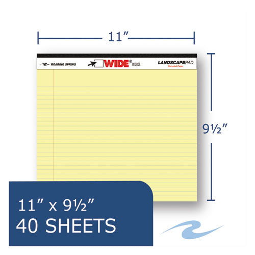 Wide Landscape Format Writing Pad, Unpunched With Standard Back, Medium/college Rule, 40 Canary-yellow 11 X 9.5 Sheets