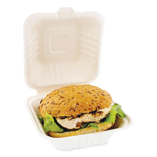 Bagasse Pfas-free Food Containers. 1-compartment, 6 X 6 X 3.19, White, Bamboo/sugarcane, 500/carton
