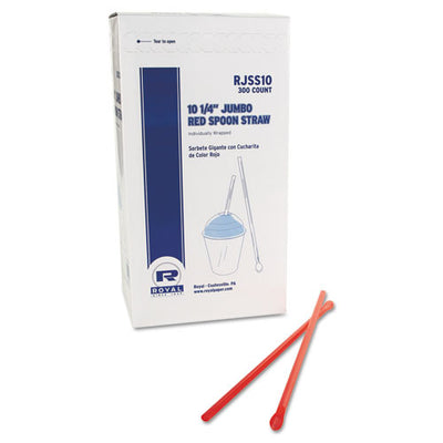 Jumbo Spoon Straw, 10.25", Plastic, Red, 300/Pack, 18 Packs/Carton