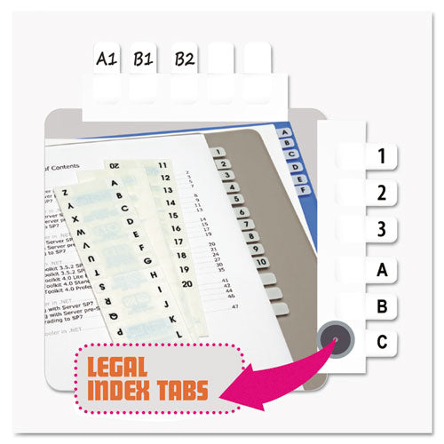 Legal Index Tabs, Preprinted Alpha: A To Z, 1/12-cut, White, 0.44" Wide, 104/pack