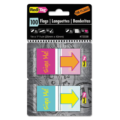 Pop-up Fab Page Flags W/dispenser, "look!", Purple/yellow; Yellow/teal, 100/pack