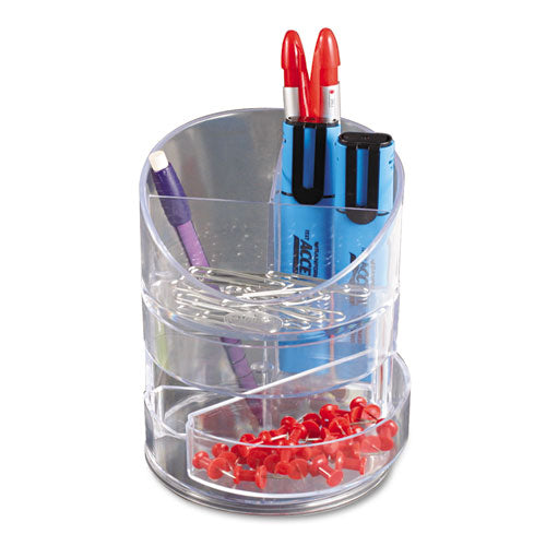 Small Storage Divided Pencil Cup, Plastic, 4.5" Diameter X 5.69"h, Black