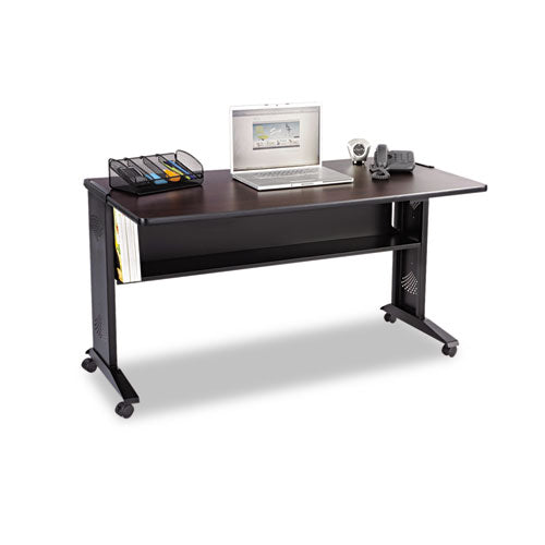 Mobile Computer Desk With Reversible Top, 53.5" X 28" X 30", Mahogany/medium Oak/black