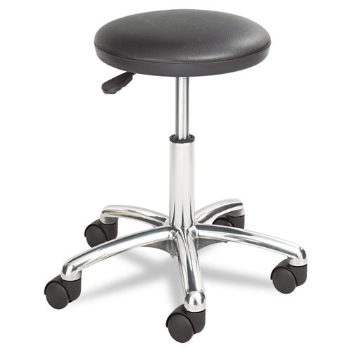 Height-adjustable Lab Stool, Backless, Supports Up To 250 Lb, 16" To 21" Seat Height, Black Seat, Chrome Base