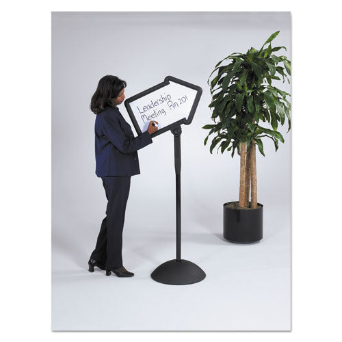 Writeway Double-sided Magnetic Dry Erase Standing Message Sign, Arrow, 64.25" Tall Black Stand, 25.5 X 17.75 White Face