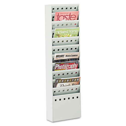 Steel Magazine Rack, 23 Compartments, 10w X 4d X 65.5h, Gray