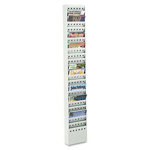 Steel Magazine Rack, 23 Compartments, 10w X 4d X 65.5h, Gray