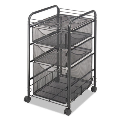 Onyx Mesh Mobile File With Two Supply Drawers, Metal, 1 Shelf, 3 Drawers, 15.75" X 17" X 27", Black