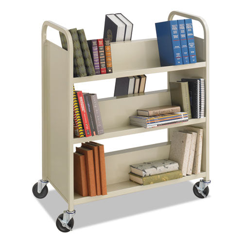 Steel Double-sided Book Cart, Metal, 6 Shelves, 300 Lb Capacity, 36" X 18.5" X 43.5", Sand