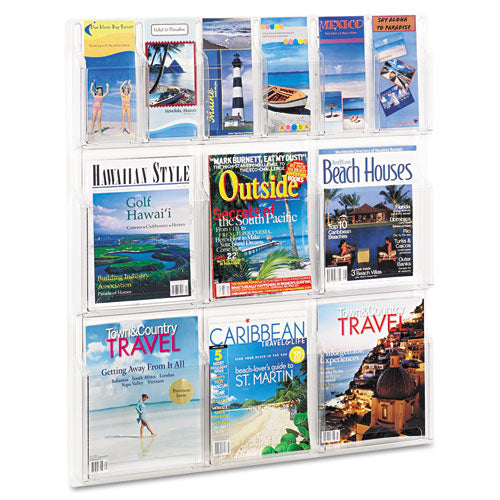 Reveal Clear Literature Displays, 12 Compartments, 30w X 2d X 34.75h, Clear