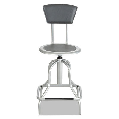 Diesel Industrial Stool With Back, Supports Up To 250 Lb, 22" To 27" Seat Height, Black Seat/back, Pewter Base