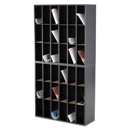 Wood Mail Sorter With Adjustable Dividers, Stackable, 36 Compartments, 33.75 X 12 X 32.75, Black
