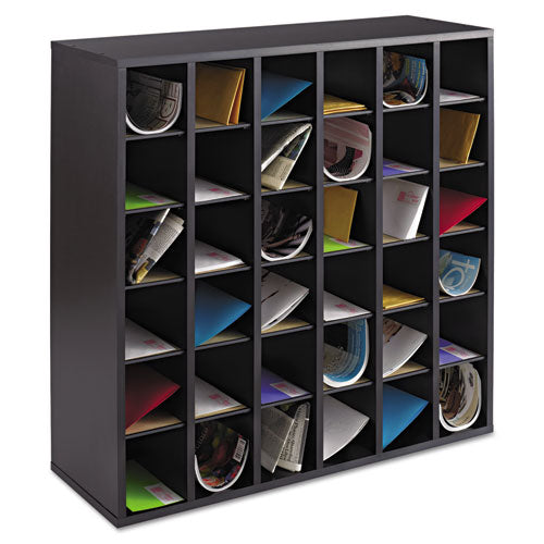 Wood Mail Sorter With Adjustable Dividers, Stackable, 36 Compartments, 33.75 X 12 X 32.75, Black