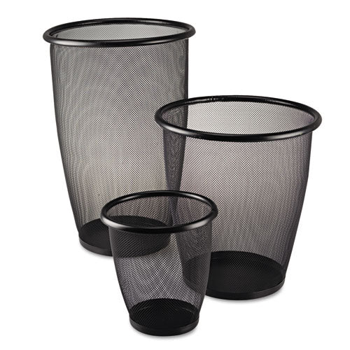 Onyx Round Mesh Wastebaskets, 5 Gal, Steel Mesh, Black