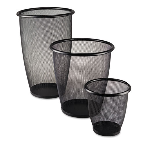 Onyx Round Mesh Wastebaskets, 5 Gal, Steel Mesh, Black