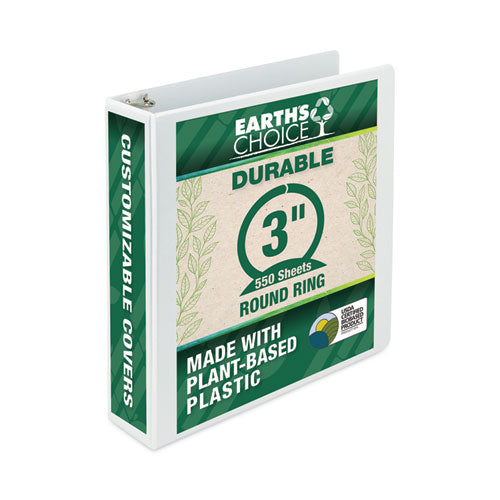 Earth's Choice Plant-based Round Ring View Binder, 3 Rings, 3" Capacity, 11 X 8.5, White
