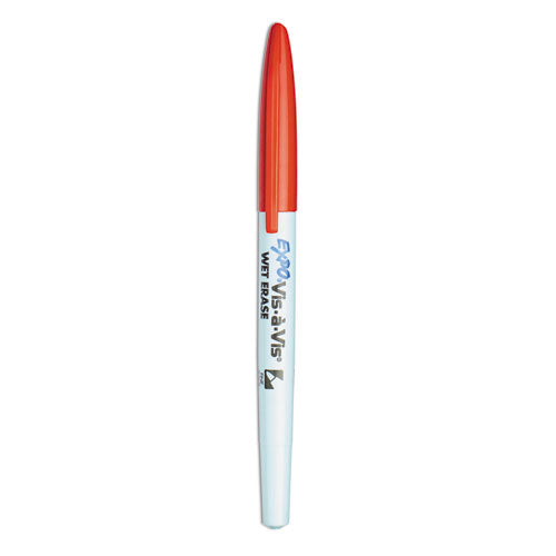 Vis-a-vis Wet Erase Marker, Fine Bullet Tip, Red, Dozen