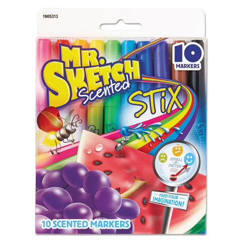 Scented Stix Watercolor Marker Set, Fine Bullet Tip, Assorted Colors, 10/set