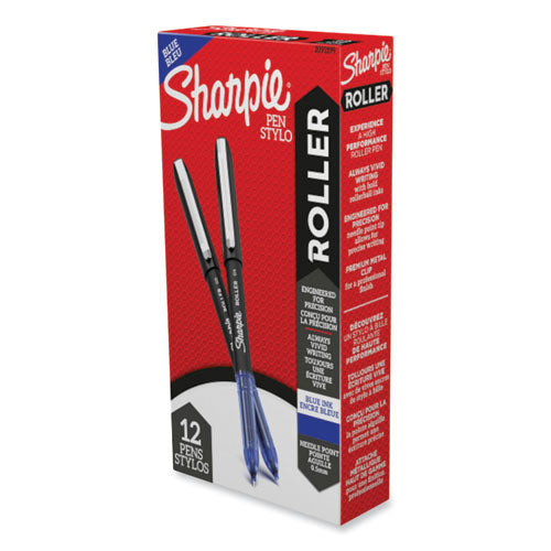 Professional Design Roller Ball Pen, Stick, Fine 0.5 Mm, Blue Ink, Black Barrel, Dozen