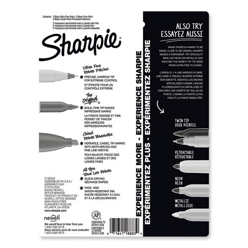 Mixed Point Size Permanent Markers, Assorted Tip Sizes/types, Black, 6/pack