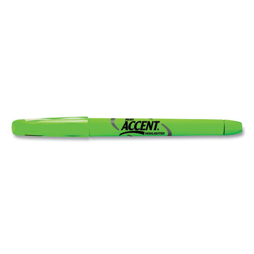 Pocket Style Highlighters, Fluorescent Green Ink, Chisel Tip, Green Barrel, Dozen