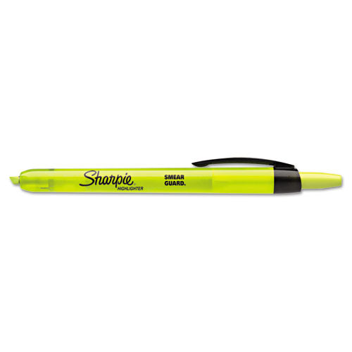 Retractable Highlighters, Fluorescent Yellow Ink, Chisel Tip, Yellow/black Barrel, Dozen