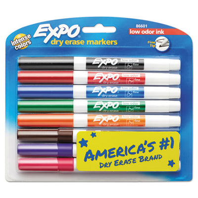 Low-odor Dry-erase Marker, Fine Bullet Tip, Assorted Colors, 8/set