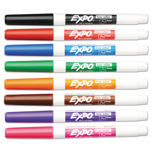 Low-odor Dry-erase Marker, Fine Bullet Tip, Assorted Colors, 8/set