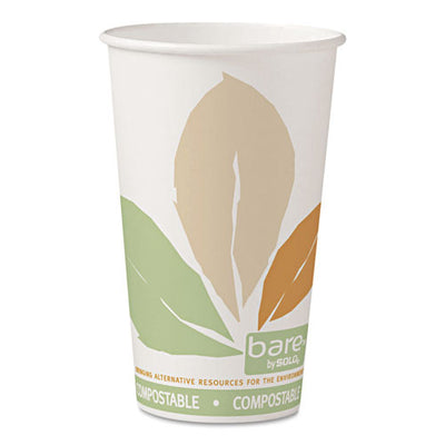 Bare Eco-forward Pla Paper Hot Cups, 16 Oz, Leaf Design, White/green/orange, 1,000/carton
