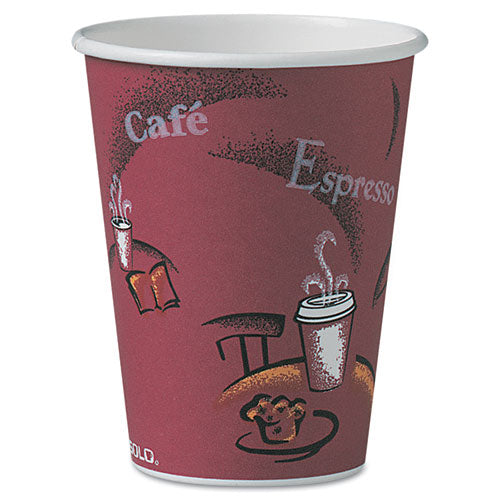 Paper Hot Drink Cups In Bistro Design, 8 Oz, Maroon, 50/pack