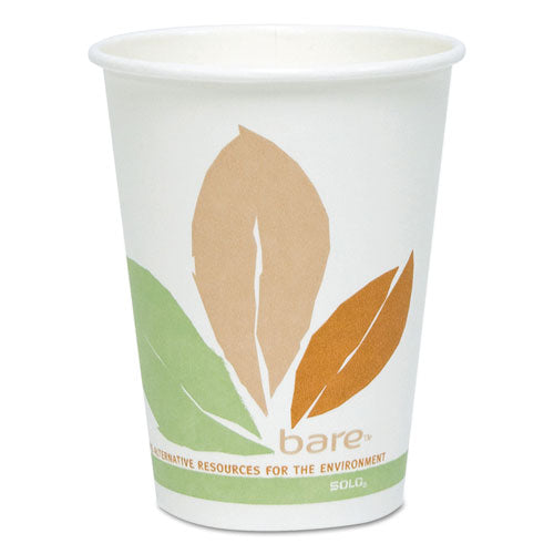 Bare Eco-forward Pla Paper Hot Cups, 12 Oz, Leaf Design, White/green/orange, 50/pack