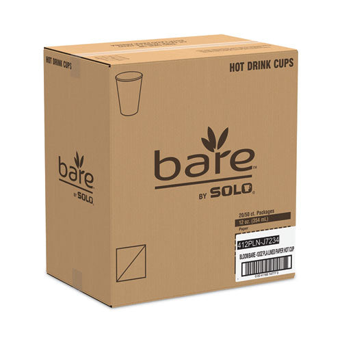 Bare Eco-forward Pla Paper Hot Cups, 12 Oz, Leaf Design, White/green/orange, 50/pack