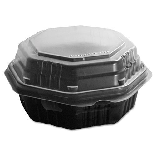 OctaView Hinged-Lid Hot Food Containers, 6.3 x 1.2 x 1.2, Black/Clear, Plastic, 200/Carton