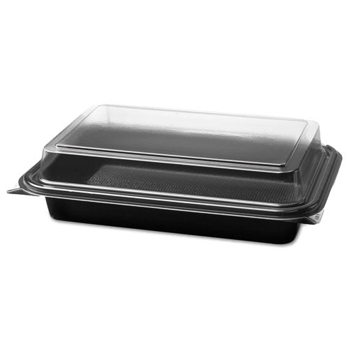 Creative Carryouts Hinged Plastic Hot Deli Boxes, 8.75 x 6.2 x 2.2, Black/Clear, 200/Carton