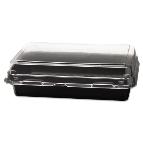 Creative Carryouts Hinged Plastic Hot Deli Boxes, 24 oz, 7.87 x 5.4 x 2.1, Black/Clear, 200/Carton